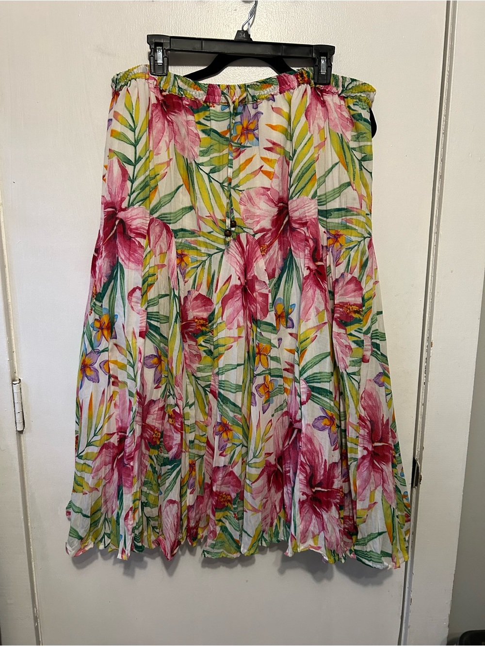 Westport White Floral A-Line Midi Skirt with Pink & Green Print
